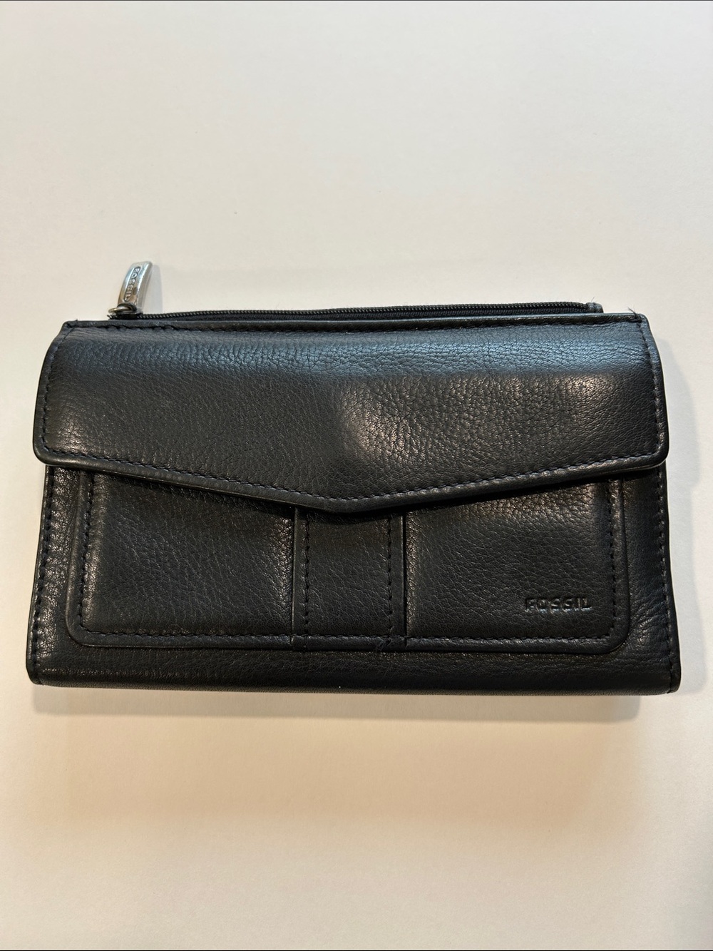 Fossil Black Leather Zip & Flap Wallet